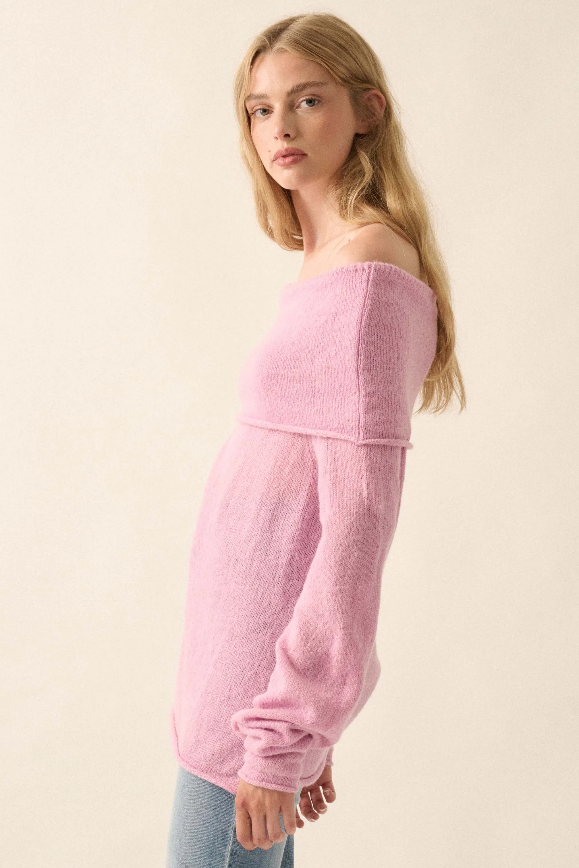 Enjoy the Moment Off-Shoulder Foldover Sweater