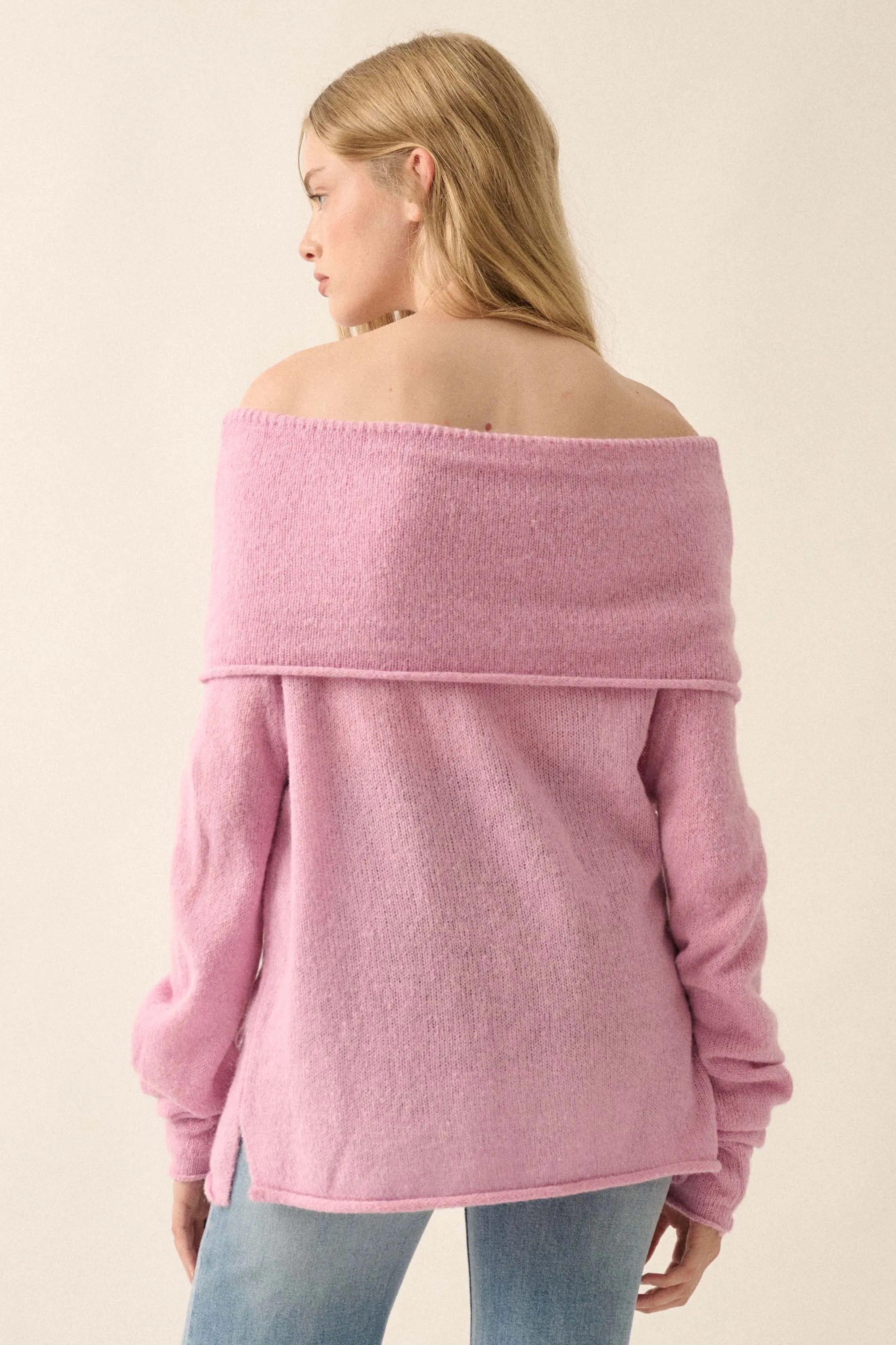 Enjoy the Moment Off-Shoulder Foldover Sweater