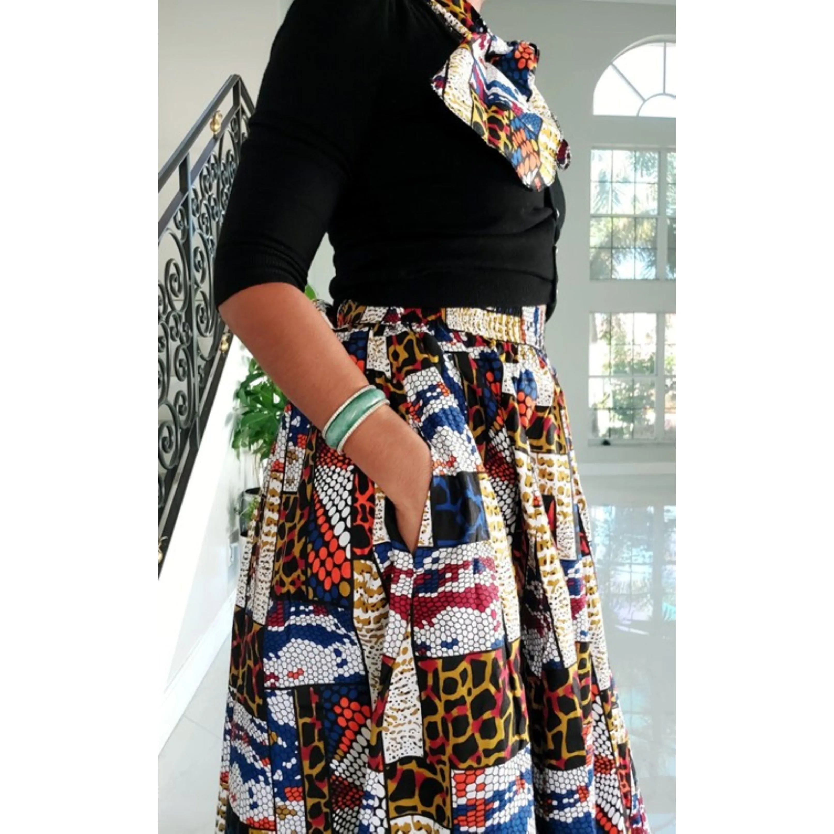 Ethnic African Print Maxi Skirt Free size