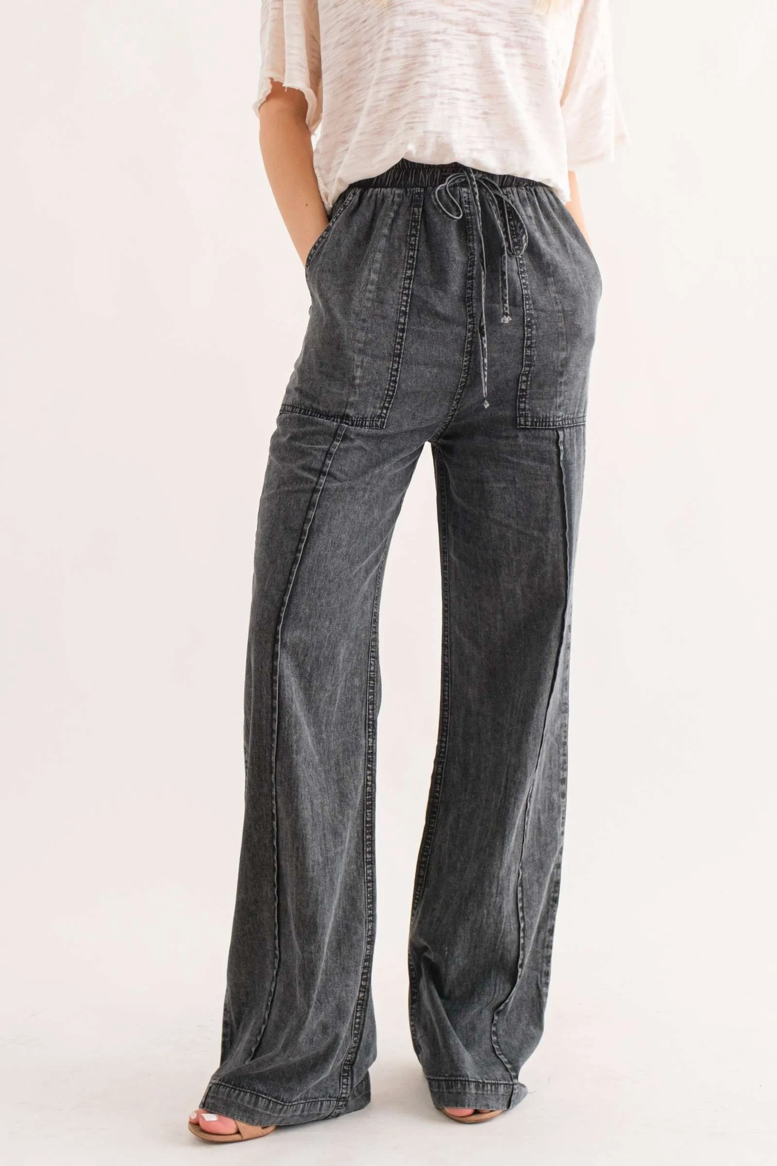 Feeling Alive Chambray Pants - Charcoal