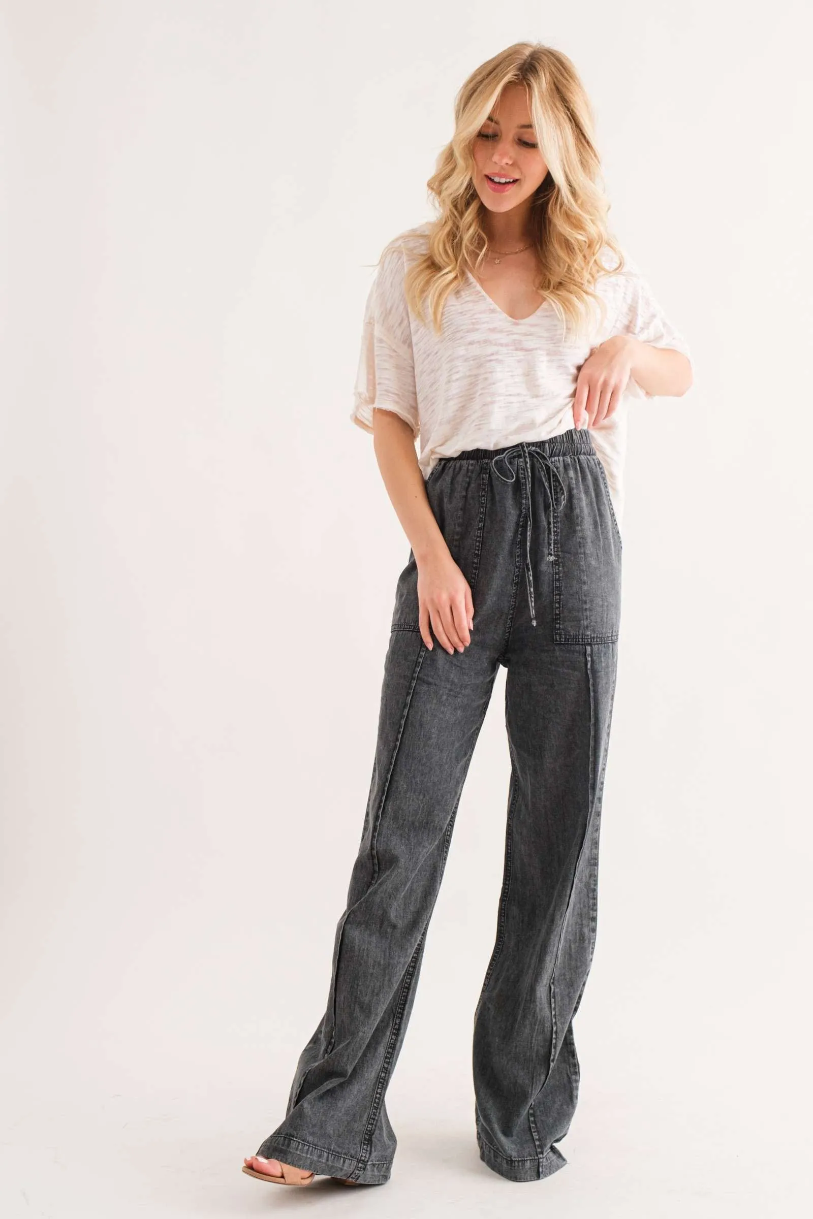 Feeling Alive Chambray Pants - Charcoal