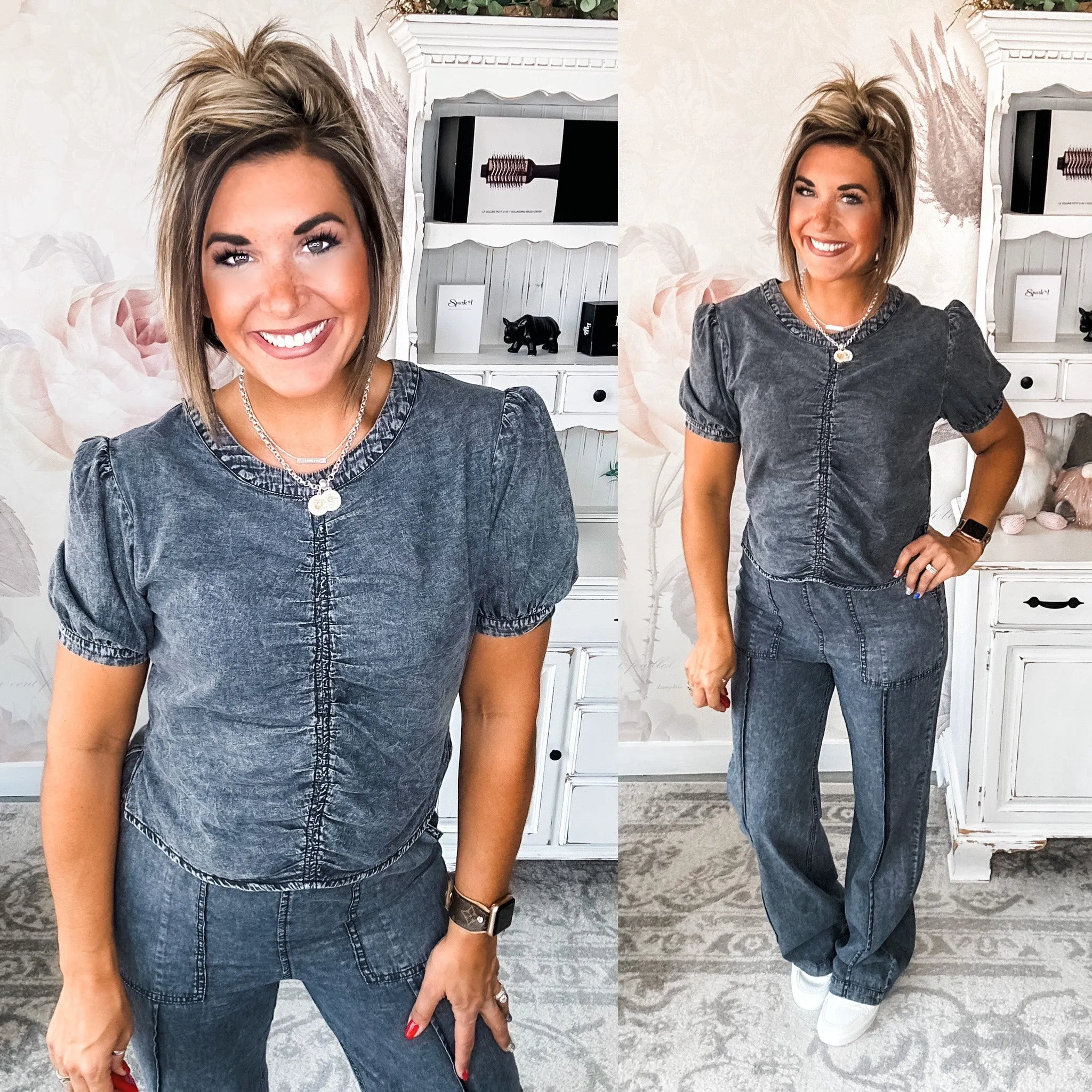 Feeling Alive Chambray Pants - Charcoal