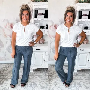Feeling Alive Chambray Pants - Charcoal
