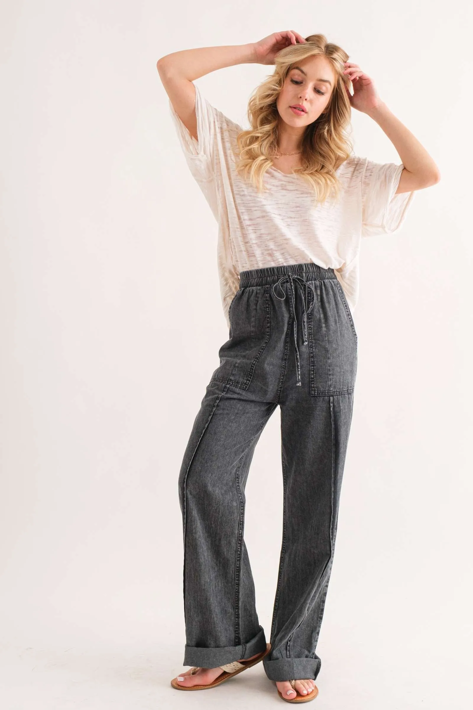 Feeling Alive Chambray Pants - Charcoal