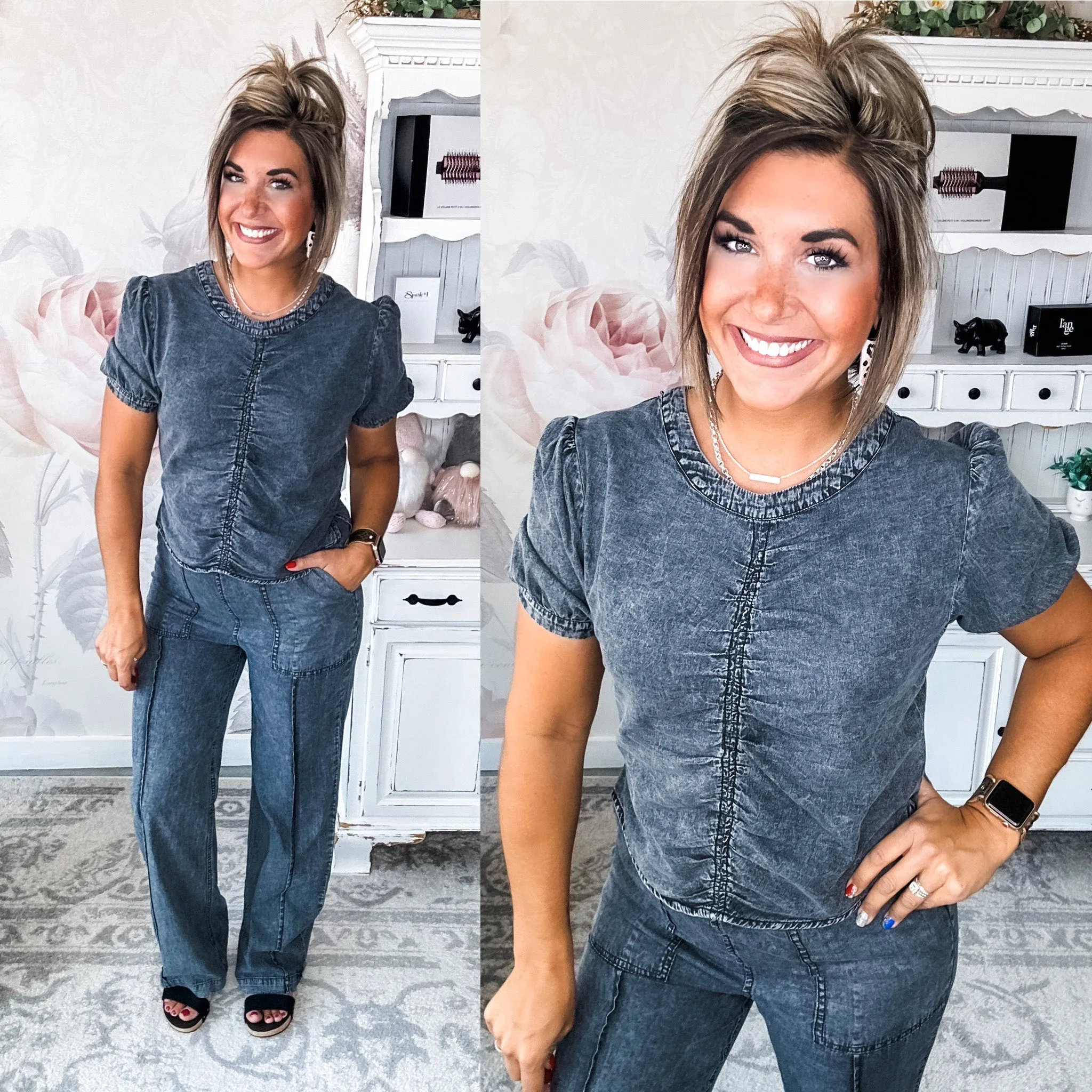 Feeling Alive Chambray Pants - Charcoal