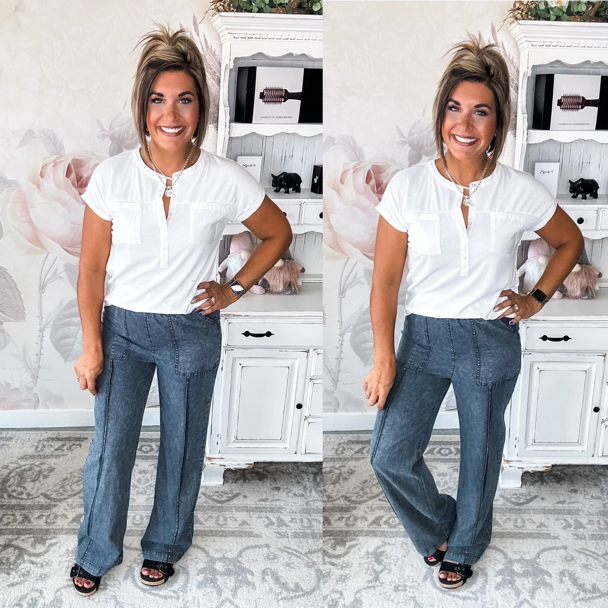 Feeling Alive Chambray Pants - Charcoal