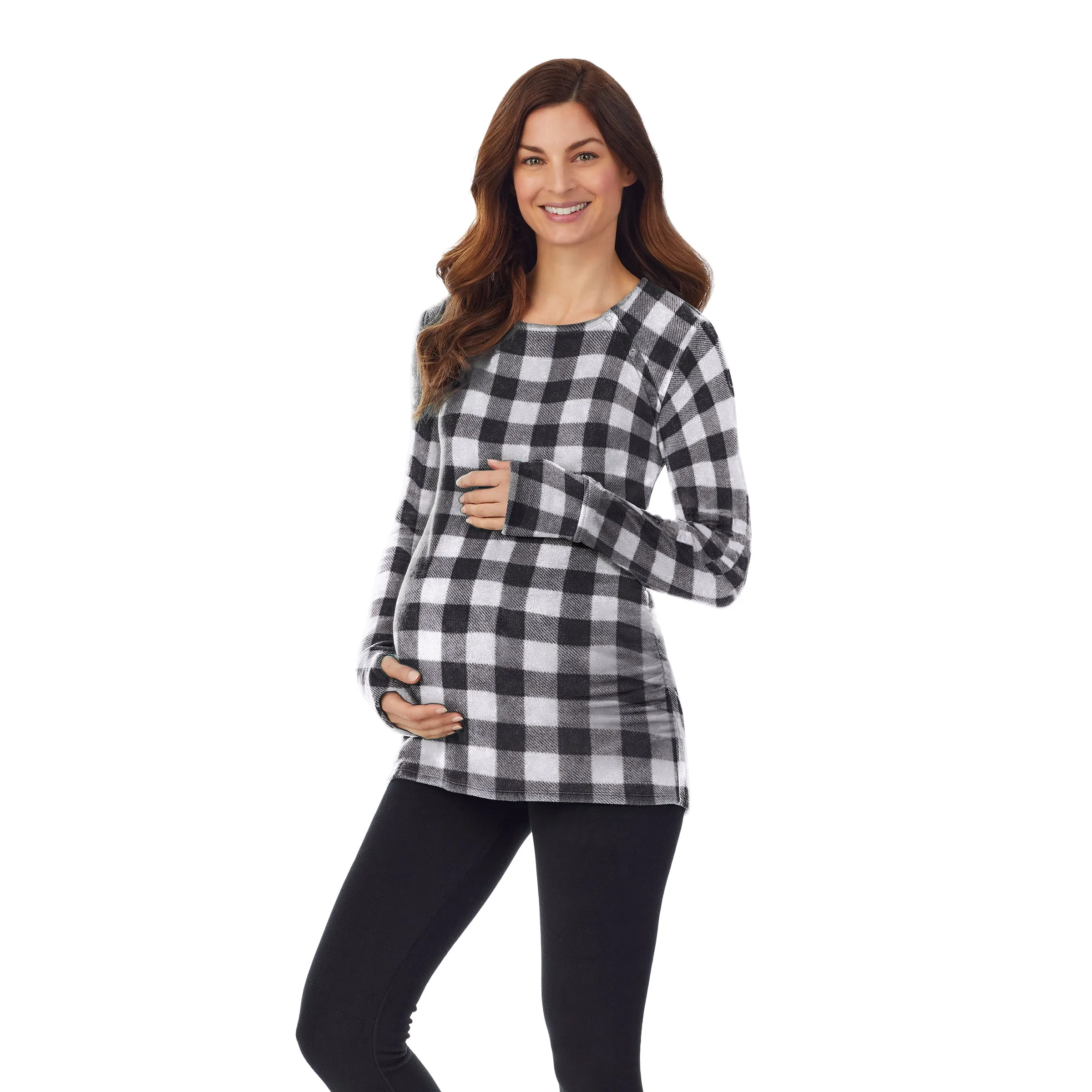 Fleecewear With Stretch Maternity Snap Front Crew