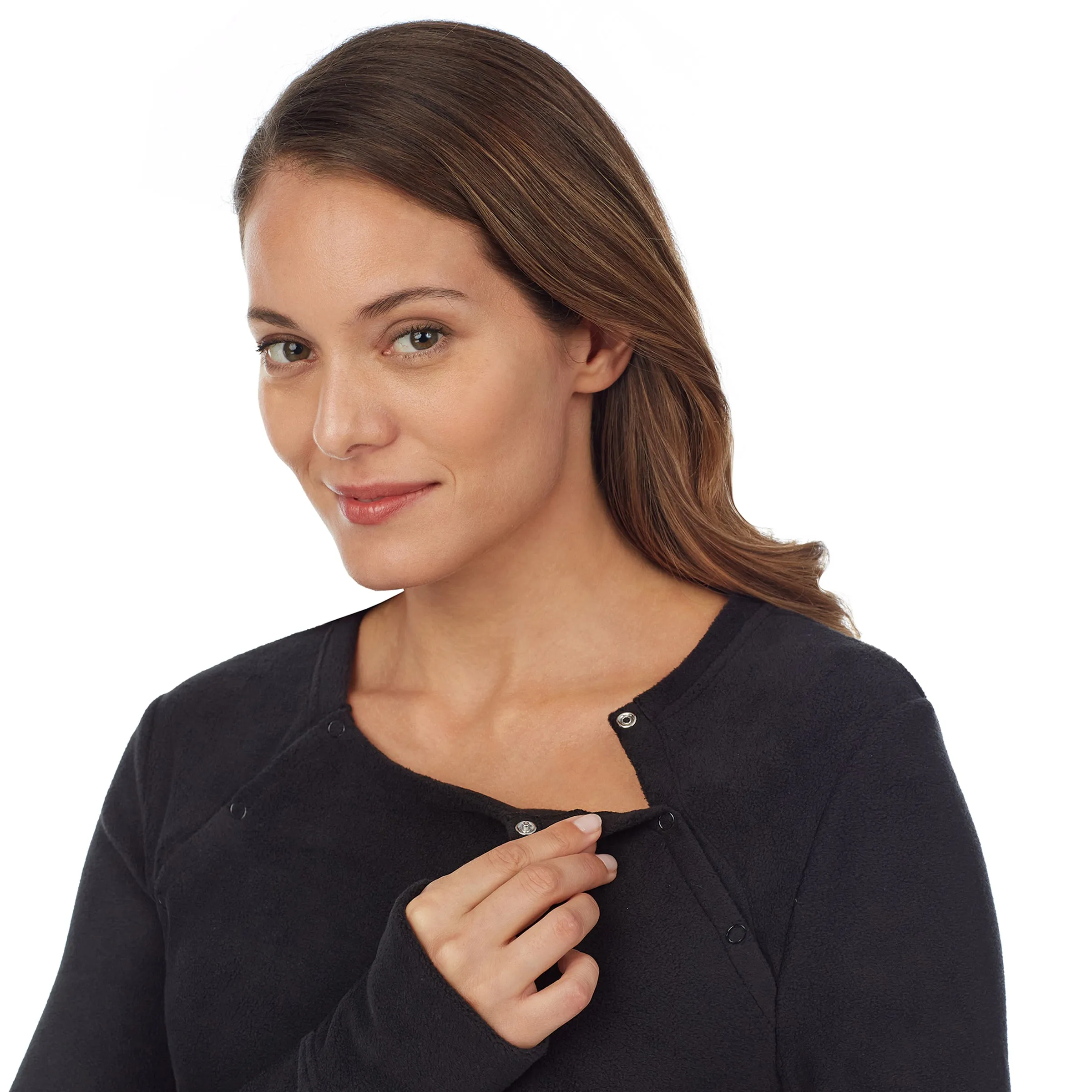 Fleecewear With Stretch Maternity Snap Front Crew