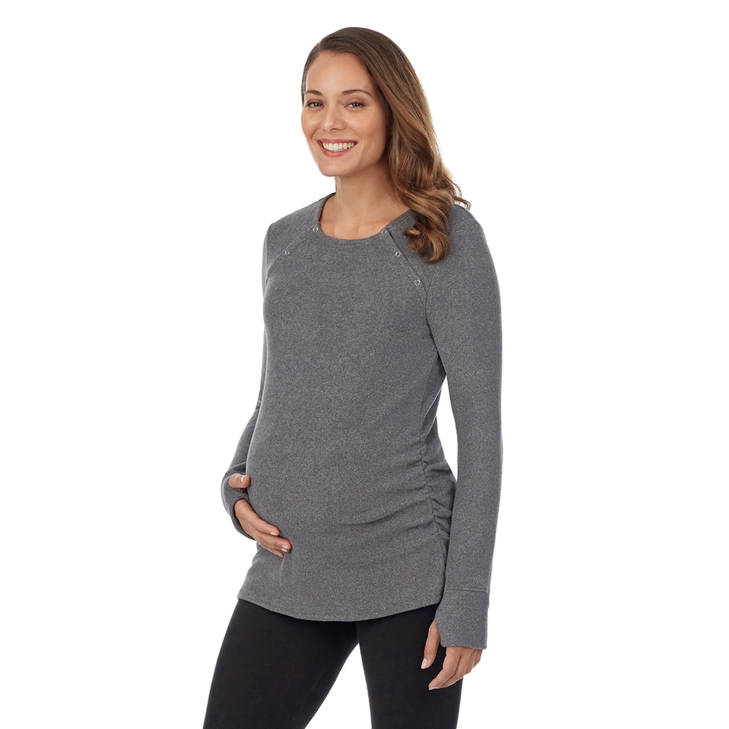 Fleecewear With Stretch Maternity Snap Front Crew