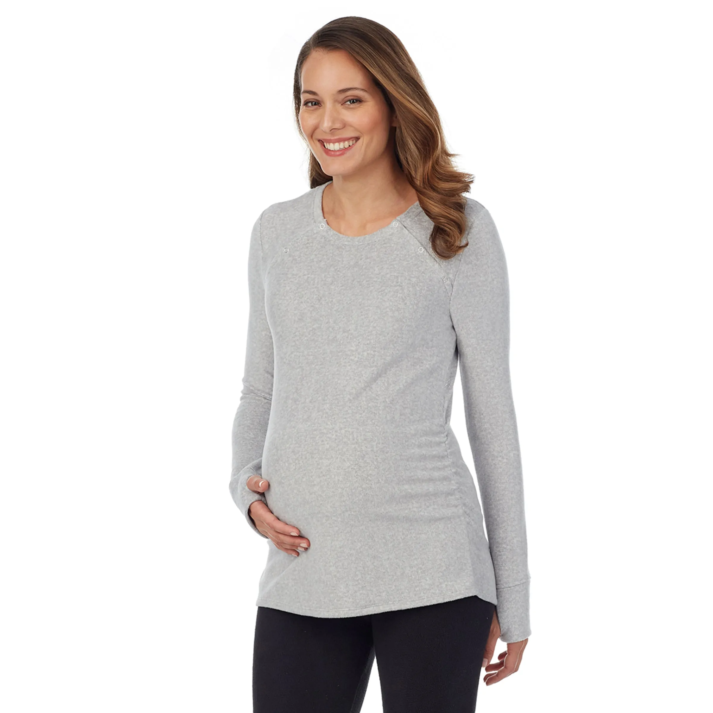 Fleecewear With Stretch Maternity Snap Front Crew