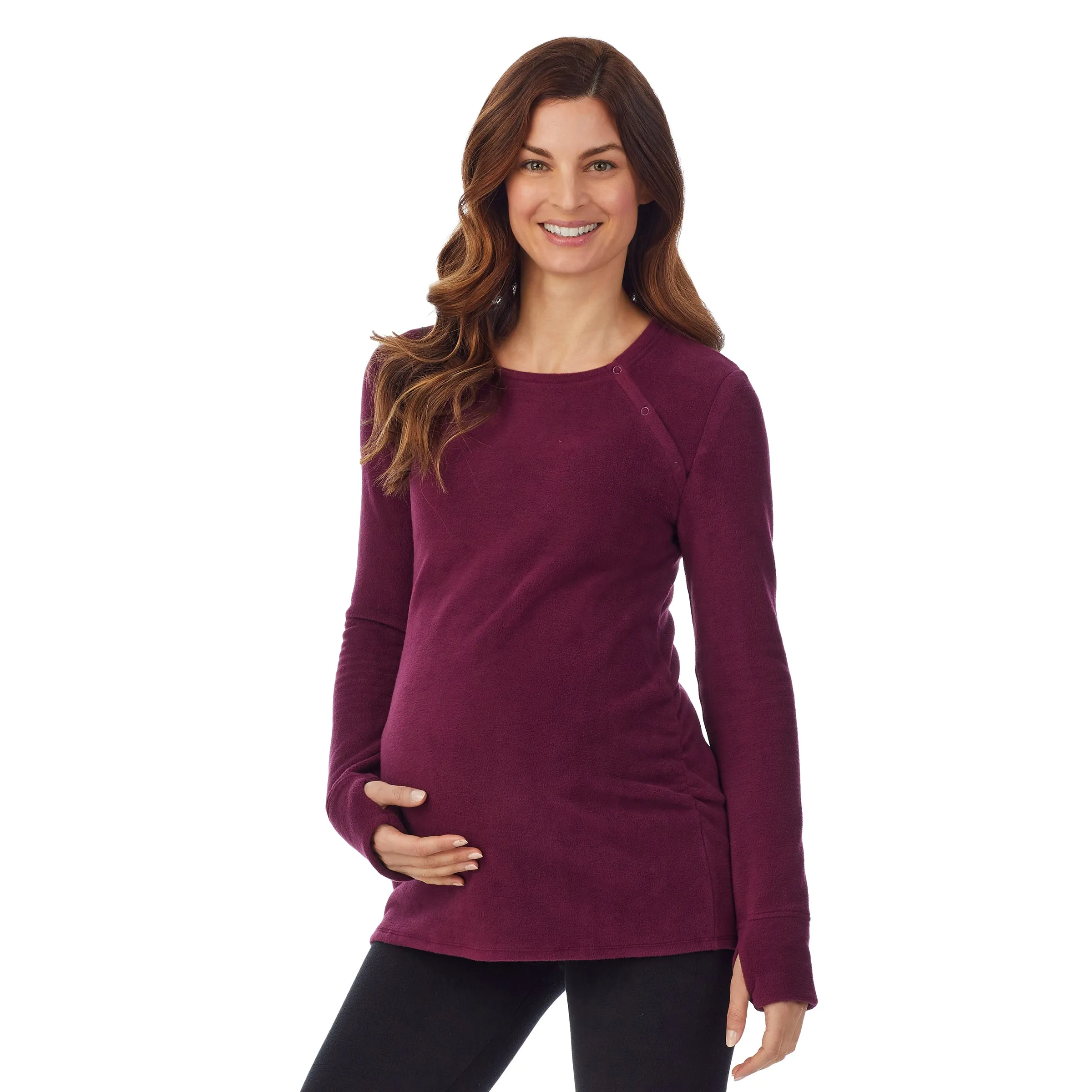 Fleecewear With Stretch Maternity Snap Front Crew