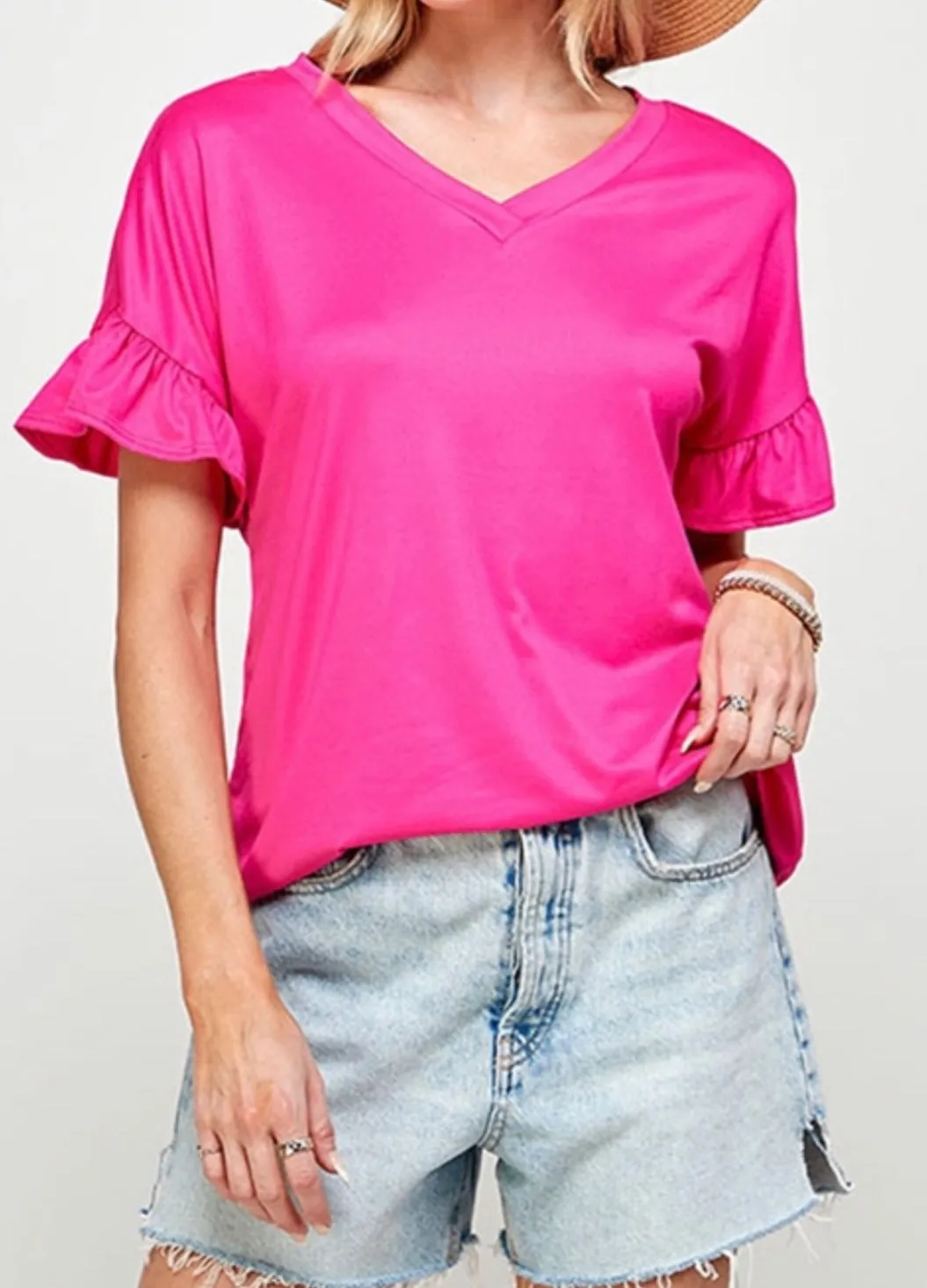 Fuchsia Ruffle Sleeve Top
