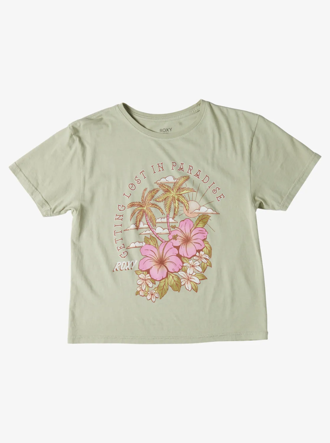 Girls 4-16 Hibiscus Paradise Oversized Boyfriend T-Shirt - Laurel Green