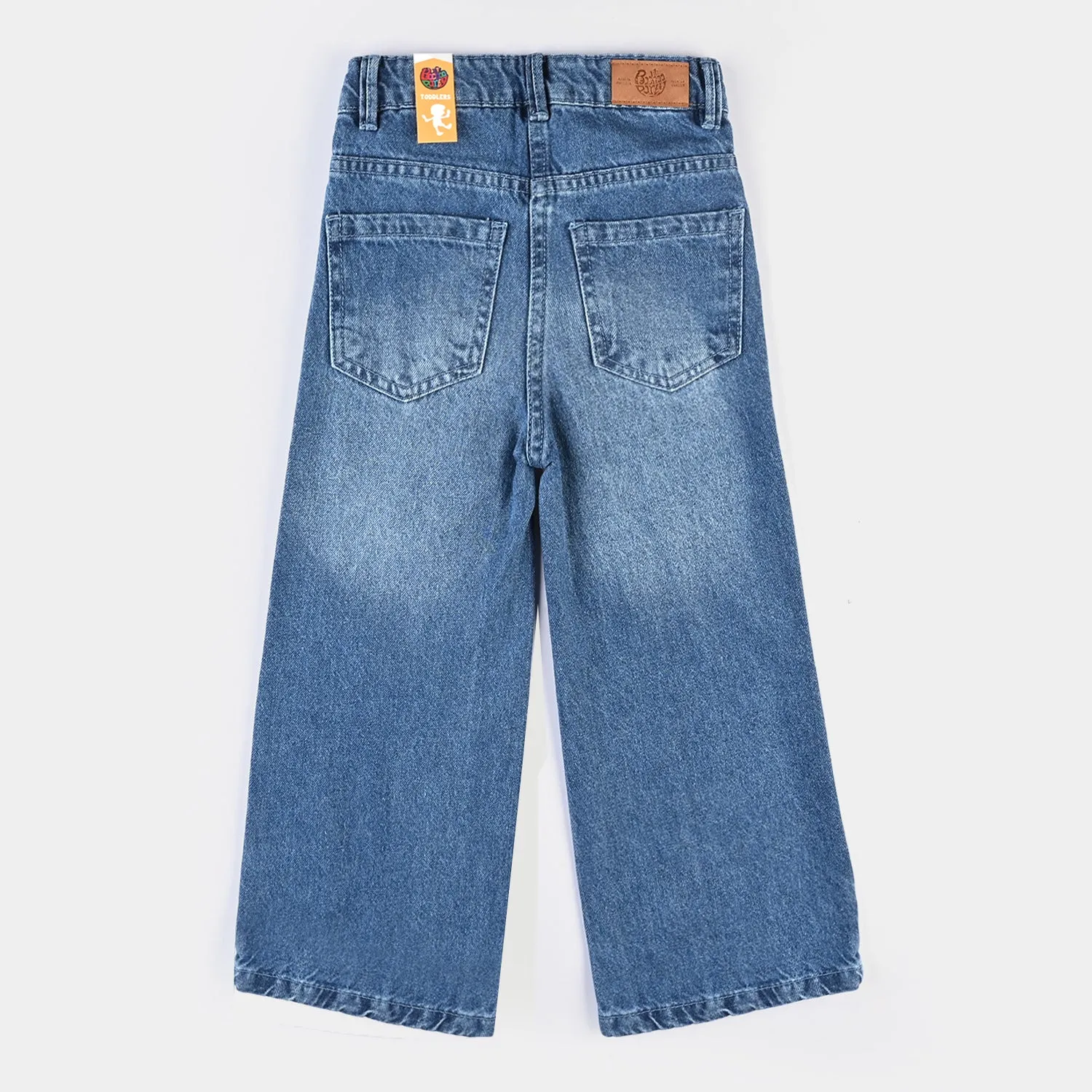 Girls Denim Pant Studs-Mid Blue
