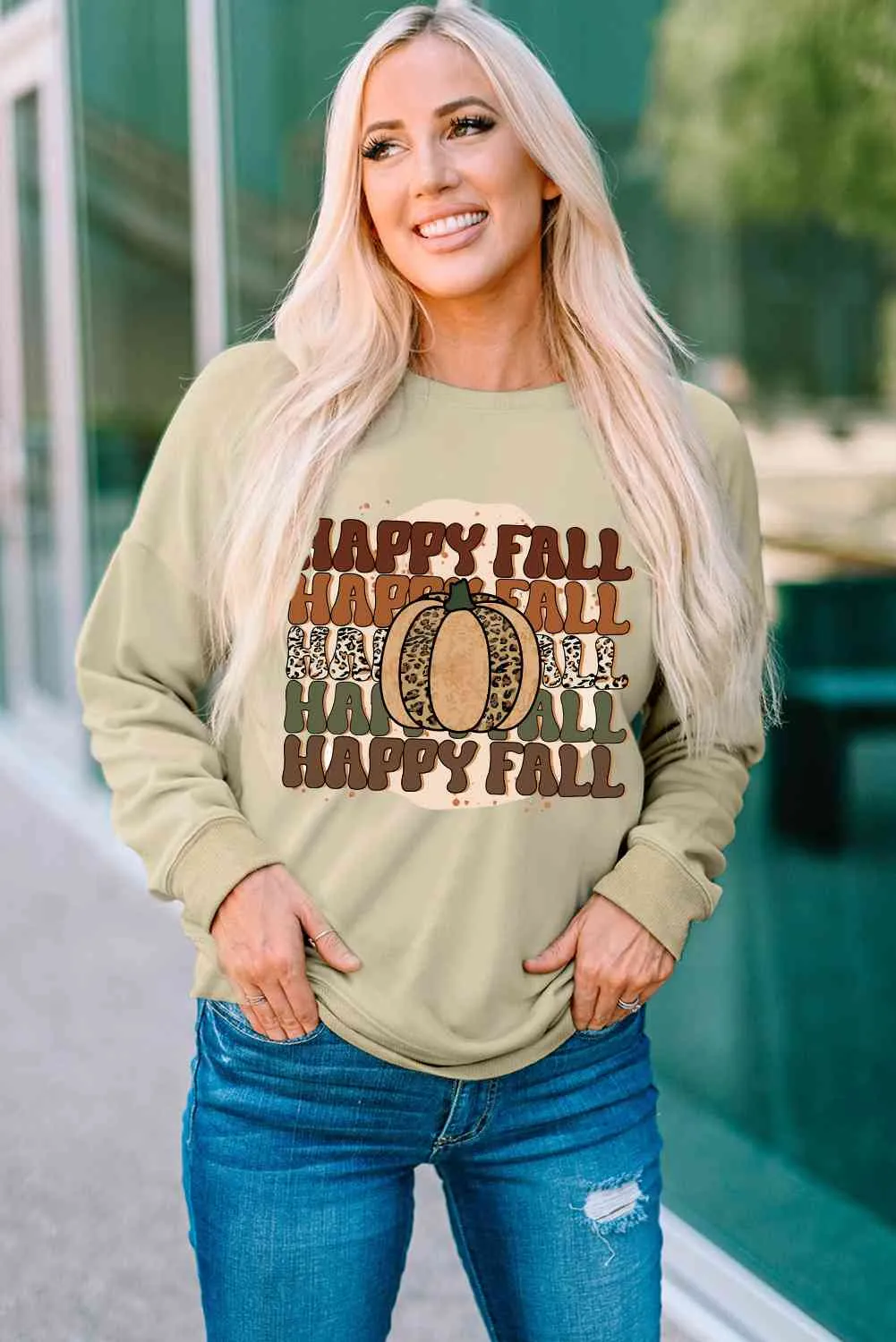 Happy Fall Dropped Shoulder Sweater