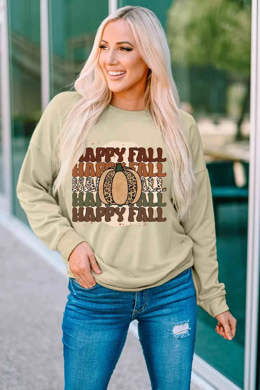 Happy Fall Dropped Shoulder Sweater