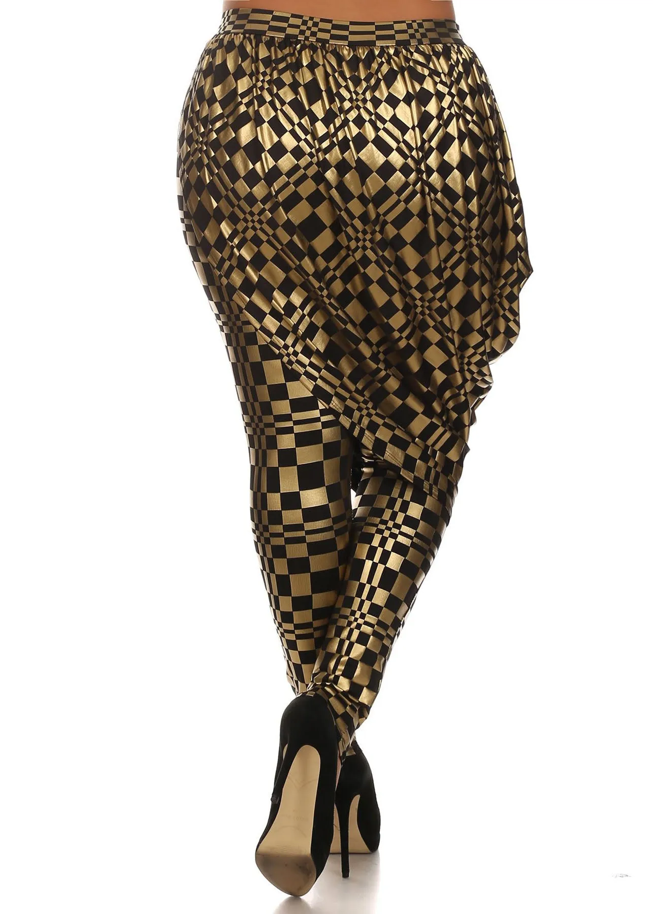 HI Curvy Plus Size Women Gold Metallic Hi-Waist Legging layer drape Skirts