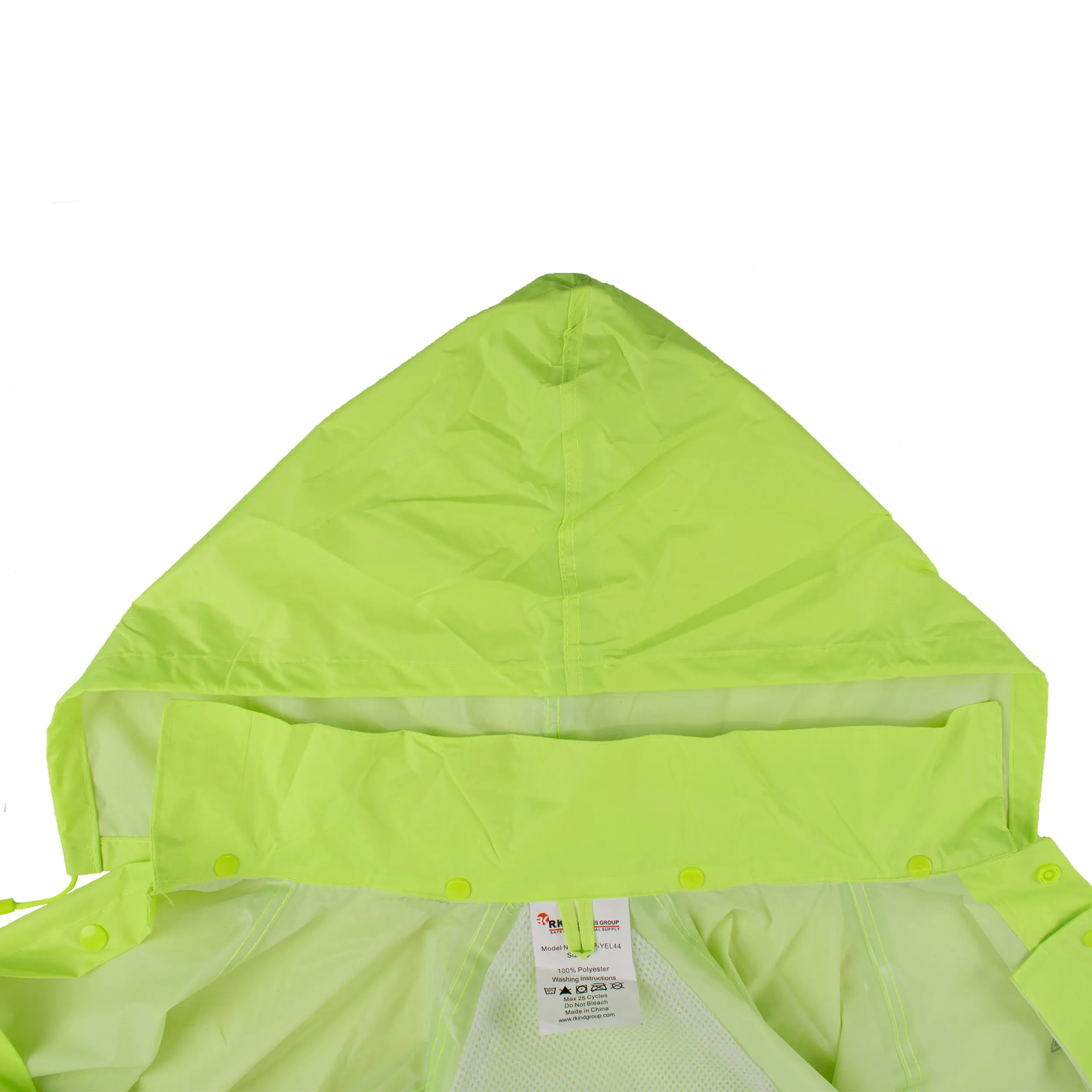 Hi-Vis Green PVC Polyester Trench Rain Long Coat With Hoodie-RC-PP-HIG44