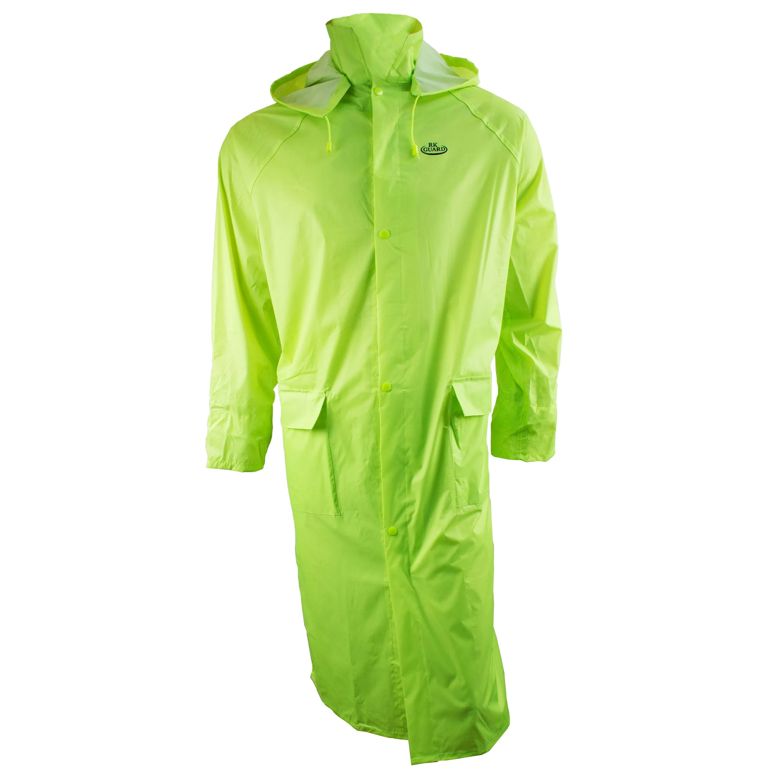 Hi-Vis Green PVC Polyester Trench Rain Long Coat With Hoodie-RC-PP-HIG44