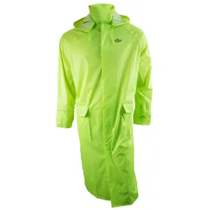 Hi-Vis Green PVC Polyester Trench Rain Long Coat With Hoodie-RC-PP-HIG44