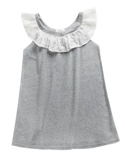 Lace Trimmed Collar Toddler Big Girl Kids Casual Dress