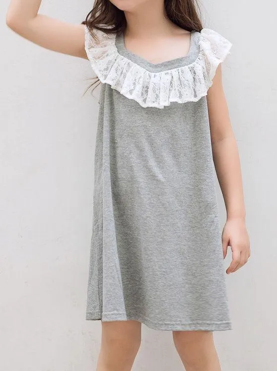 Lace Trimmed Collar Toddler Big Girl Kids Casual Dress