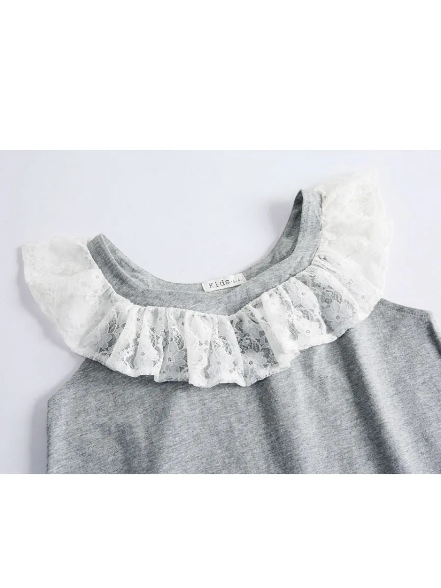 Lace Trimmed Collar Toddler Big Girl Kids Casual Dress