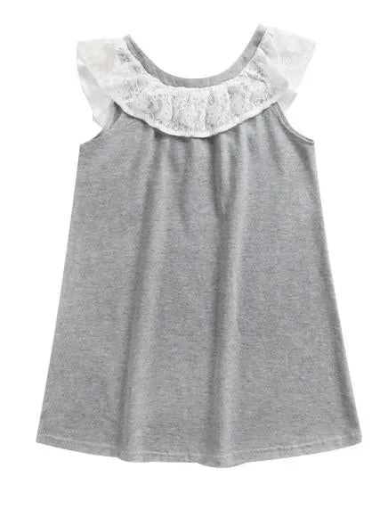 Lace Trimmed Collar Toddler Big Girl Kids Casual Dress