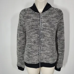 L'Agence Zip-up Wool Knit Black and White Sweater Small