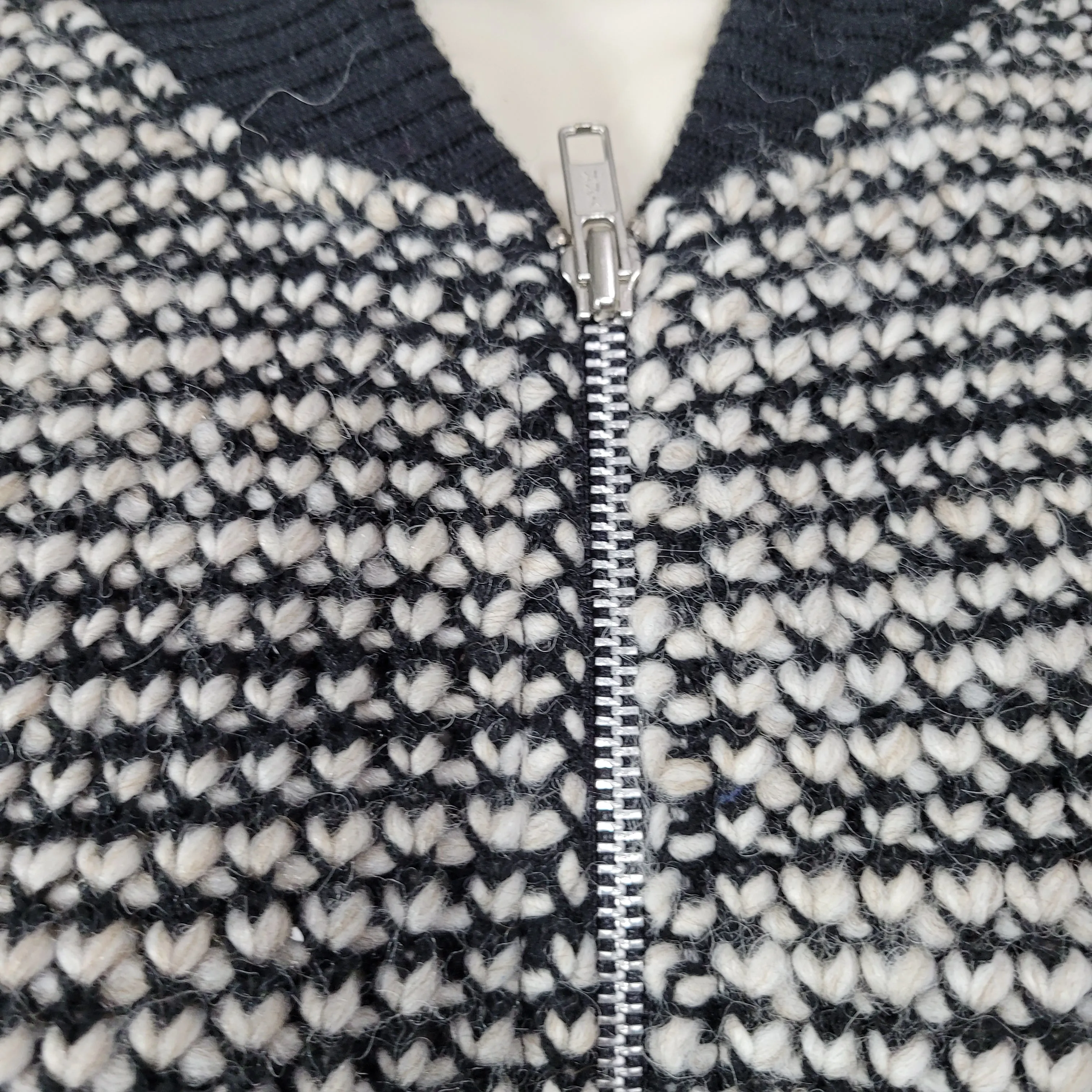 L'Agence Zip-up Wool Knit Black and White Sweater Small