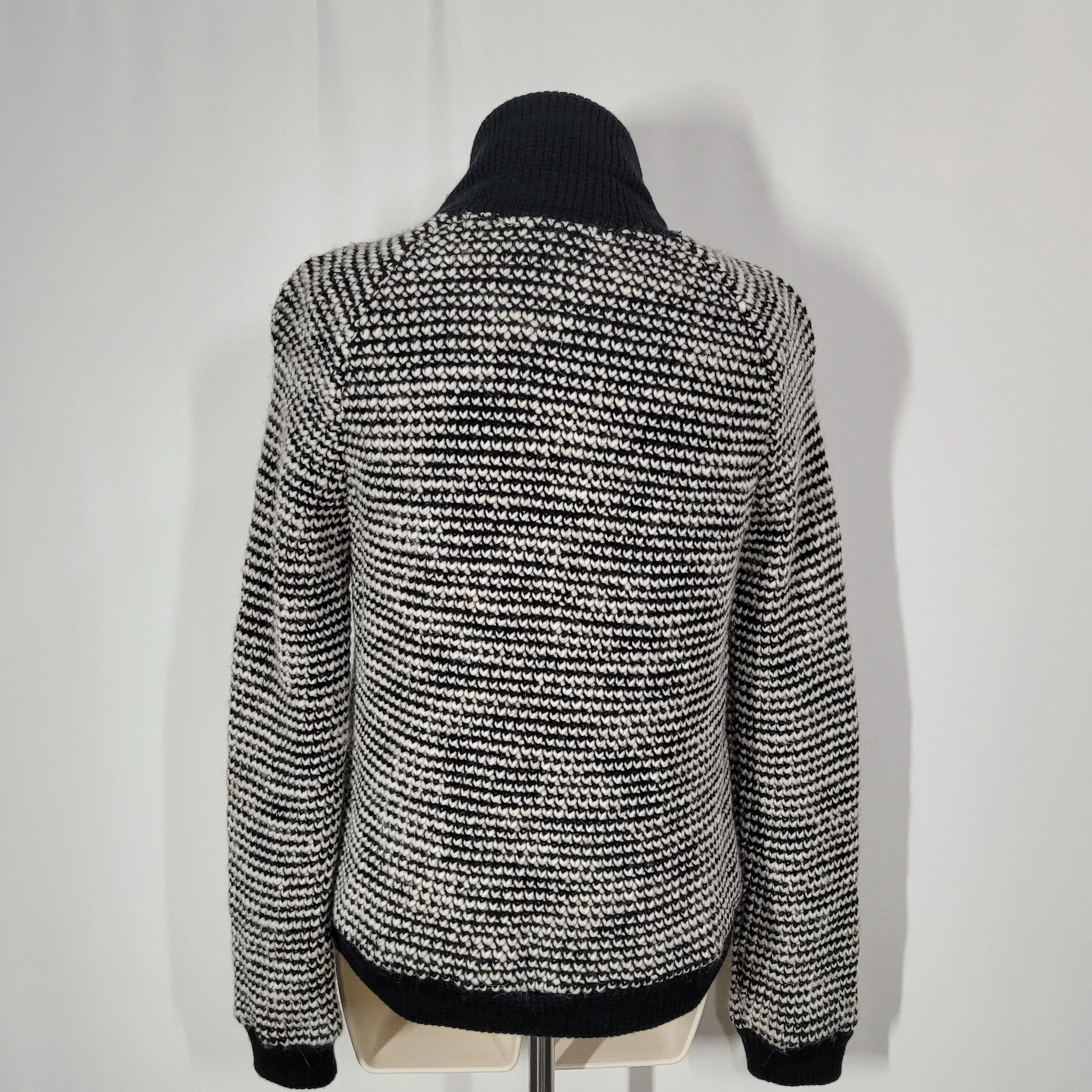 L'Agence Zip-up Wool Knit Black and White Sweater Small