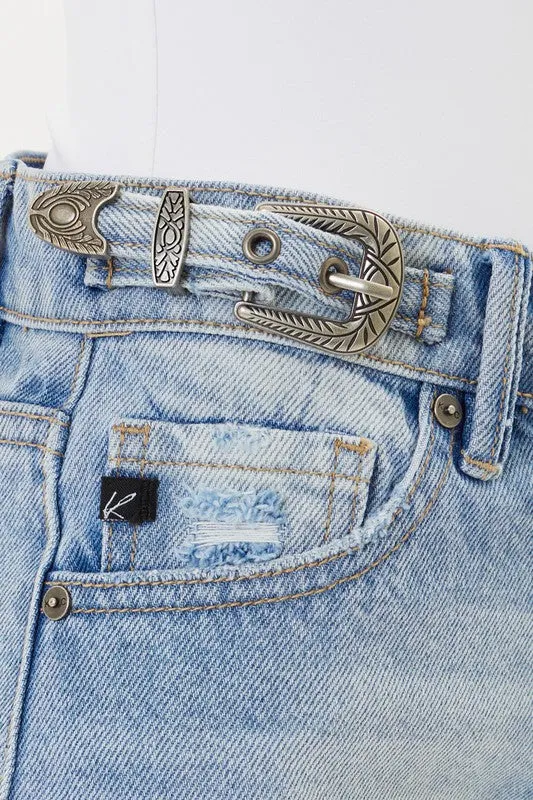 Light Denim Distressed High Rise Shorts