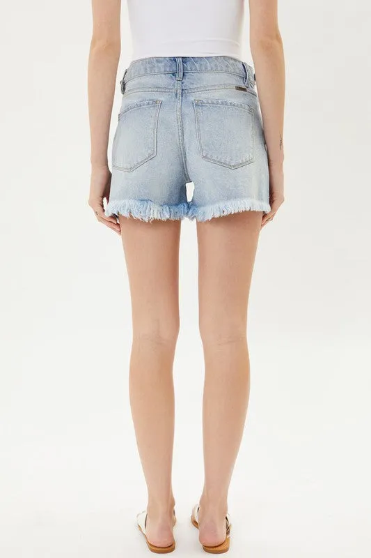 Light Denim Distressed High Rise Shorts