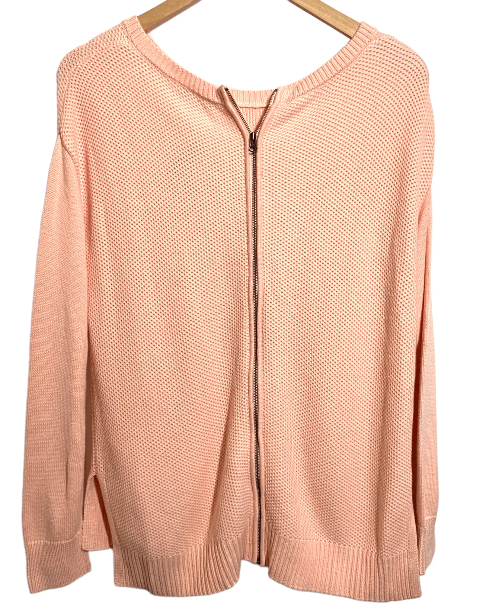 Light Spring Peach Zip-Back Pocket Sweater