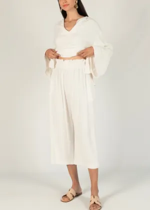 Linen Culotte Elastic Waist Band Pants