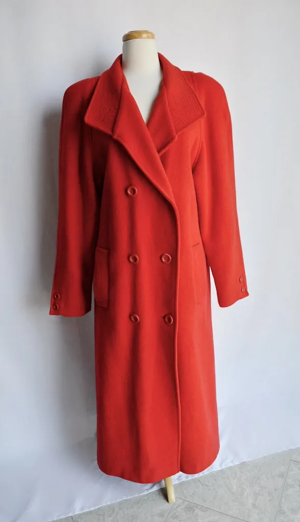 Long Red Wool Trench Coat | Large
