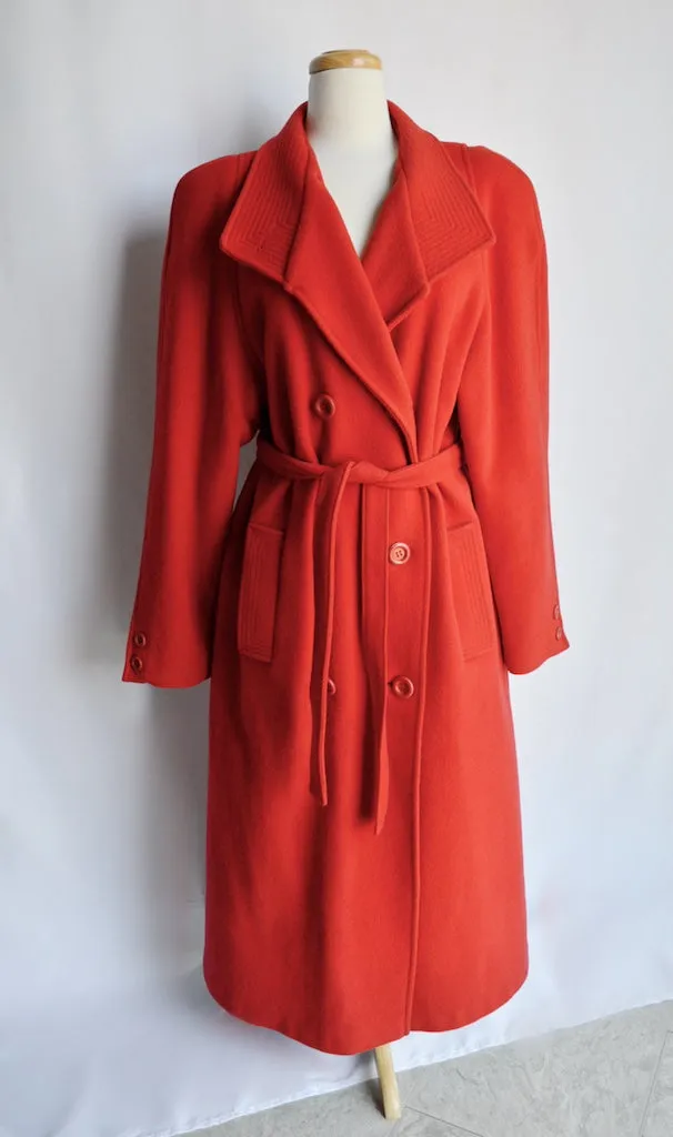 Long Red Wool Trench Coat | Large