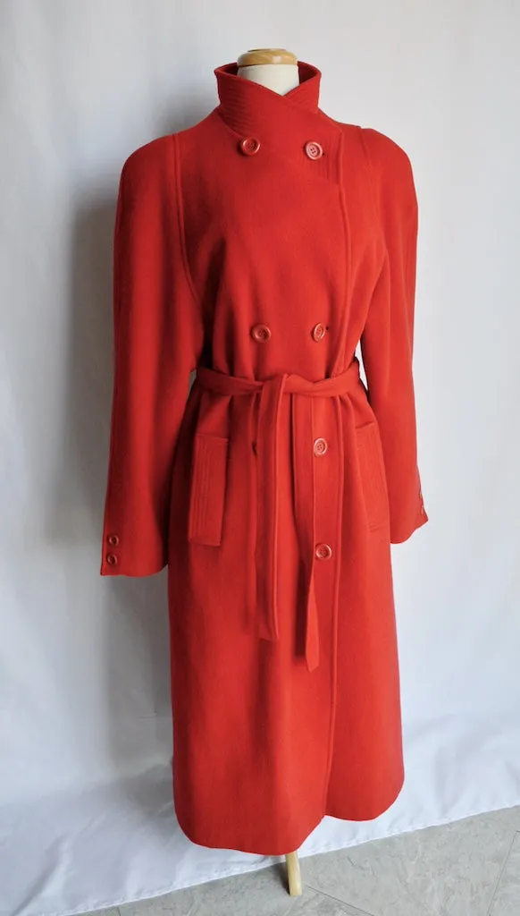 Long Red Wool Trench Coat | Large