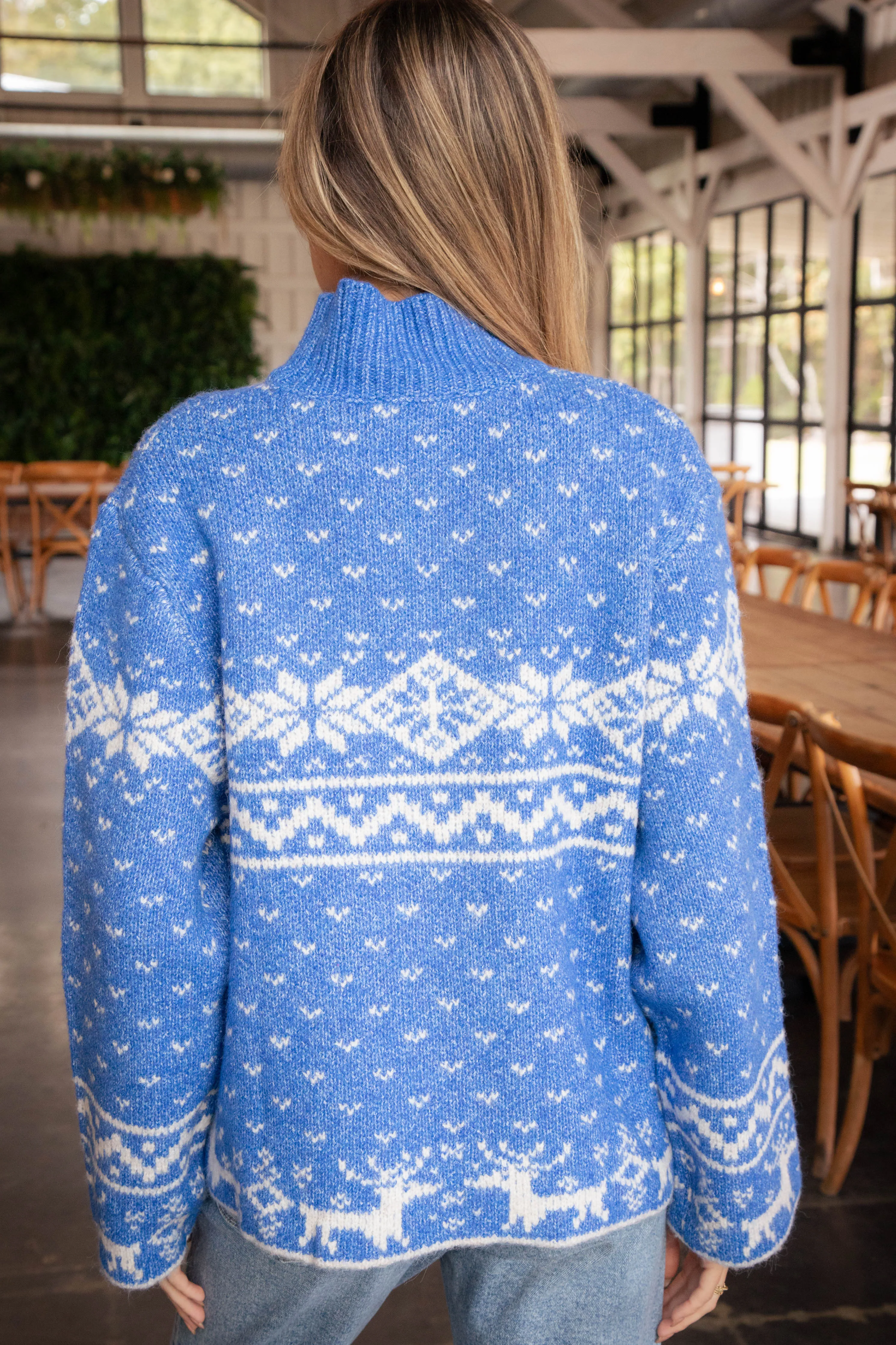 Mai Oversized Nordic Sweater, Blue