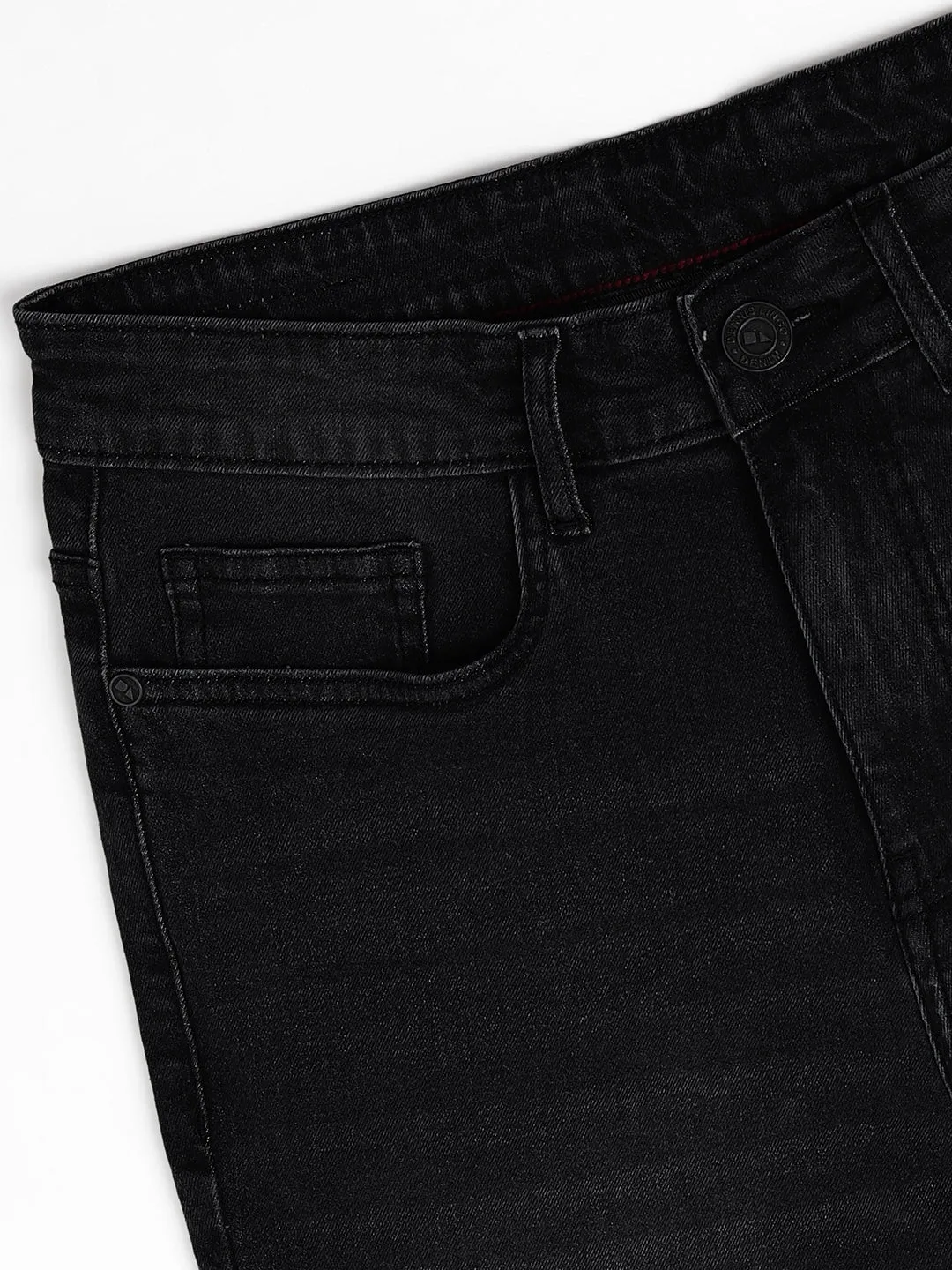 Men's Straight Fit Washed Black Stretchable Jeans