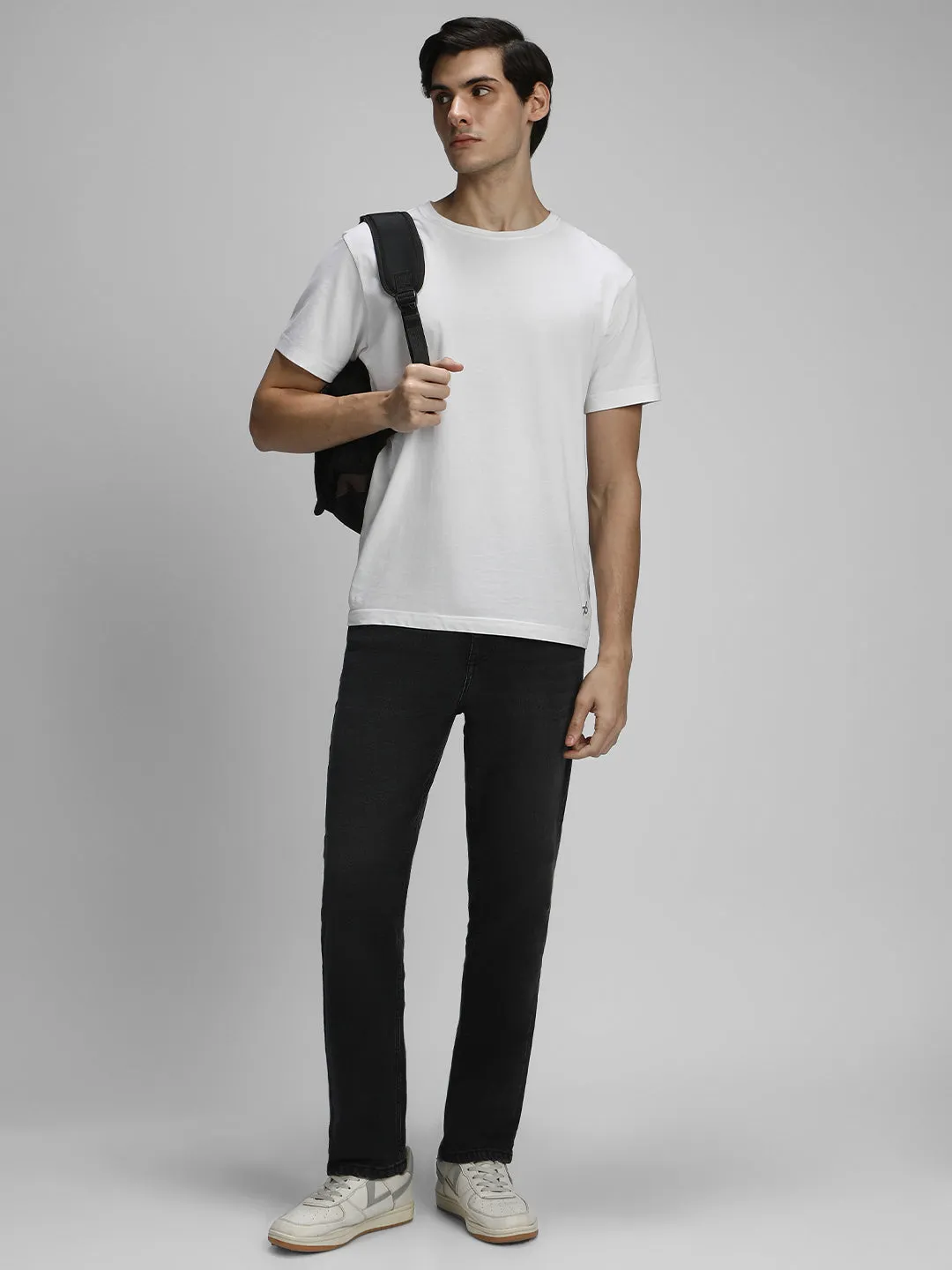 Men's Straight Fit Washed Black Stretchable Jeans