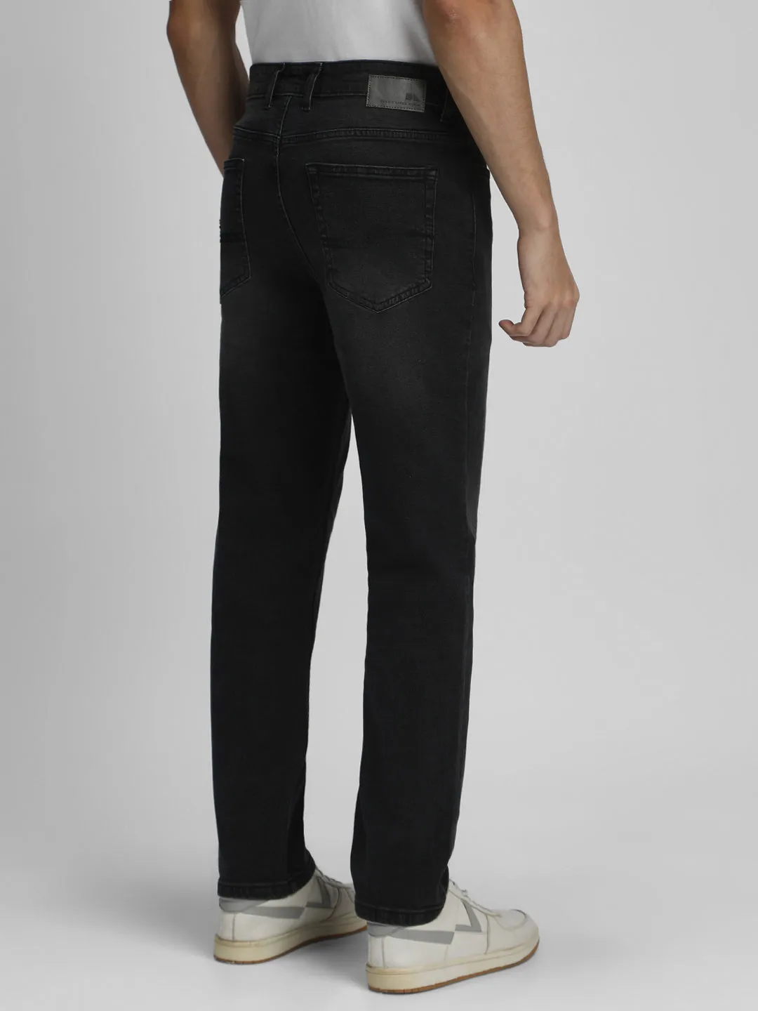 Men's Straight Fit Washed Black Stretchable Jeans