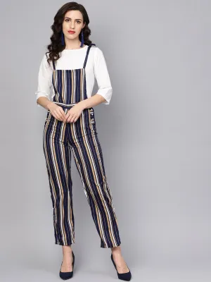 Multi Colored Striped Knot Style Dungree With White Top