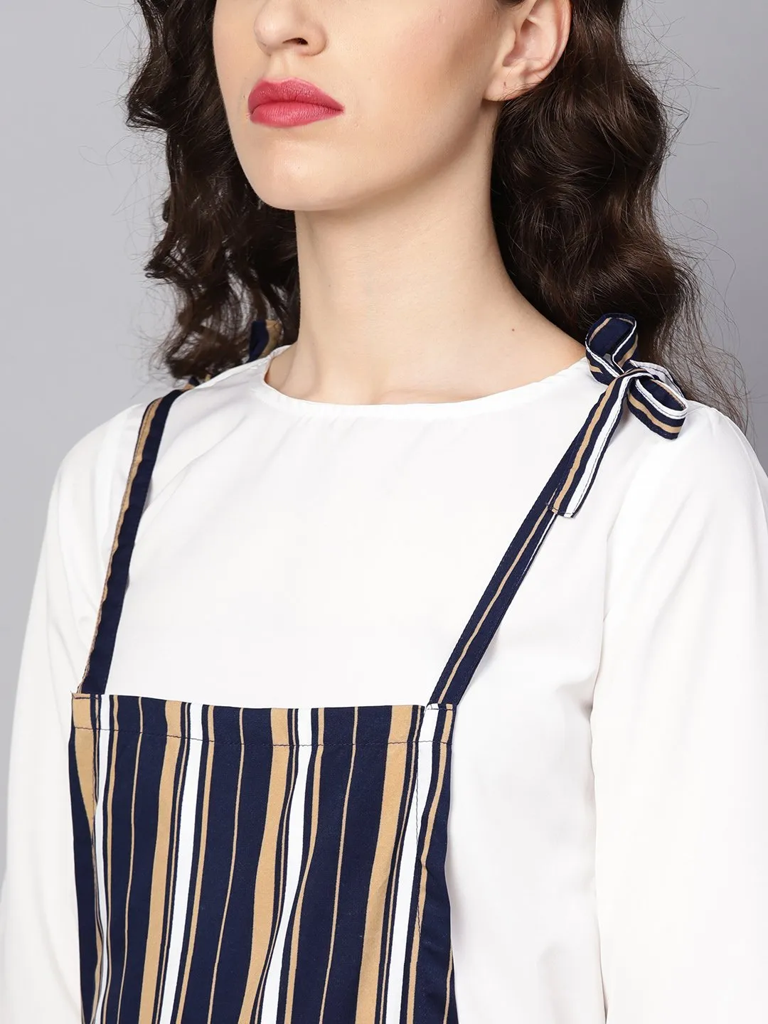 Multi Colored Striped Knot Style Dungree With White Top