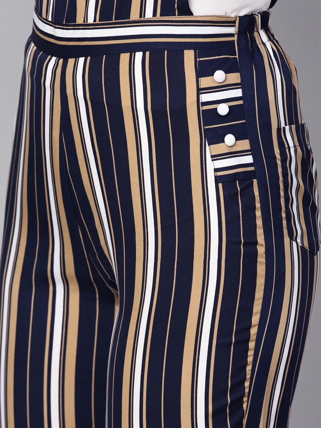 Multi Colored Striped Knot Style Dungree With White Top
