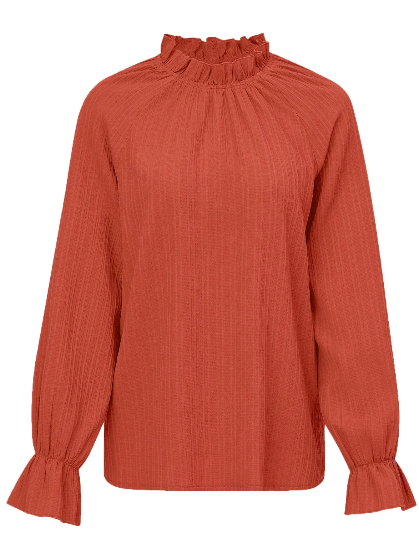 New Casual Solid Color Frilled Sleeve Trendy Slim Fit Blouse