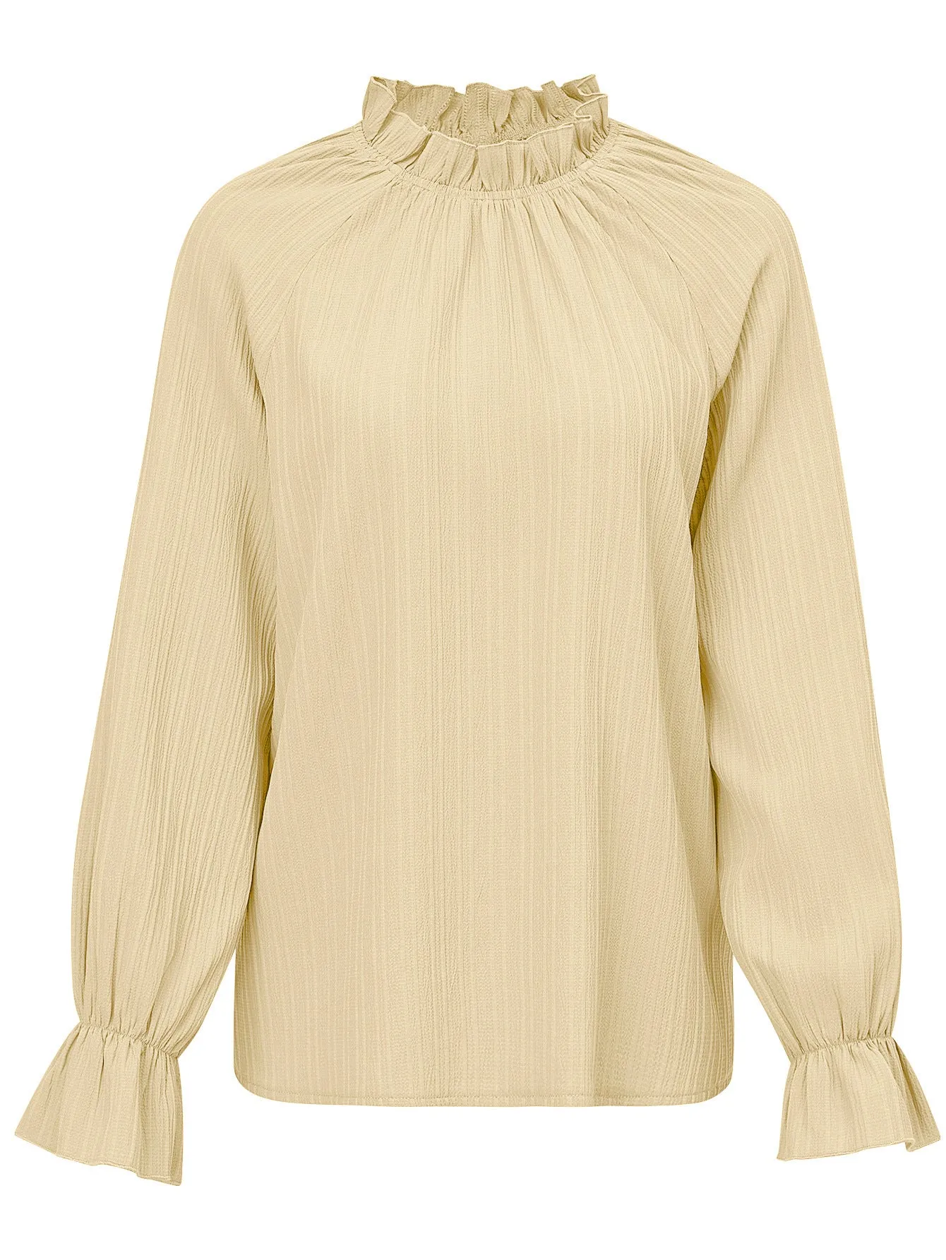 New Casual Solid Color Frilled Sleeve Trendy Slim Fit Blouse