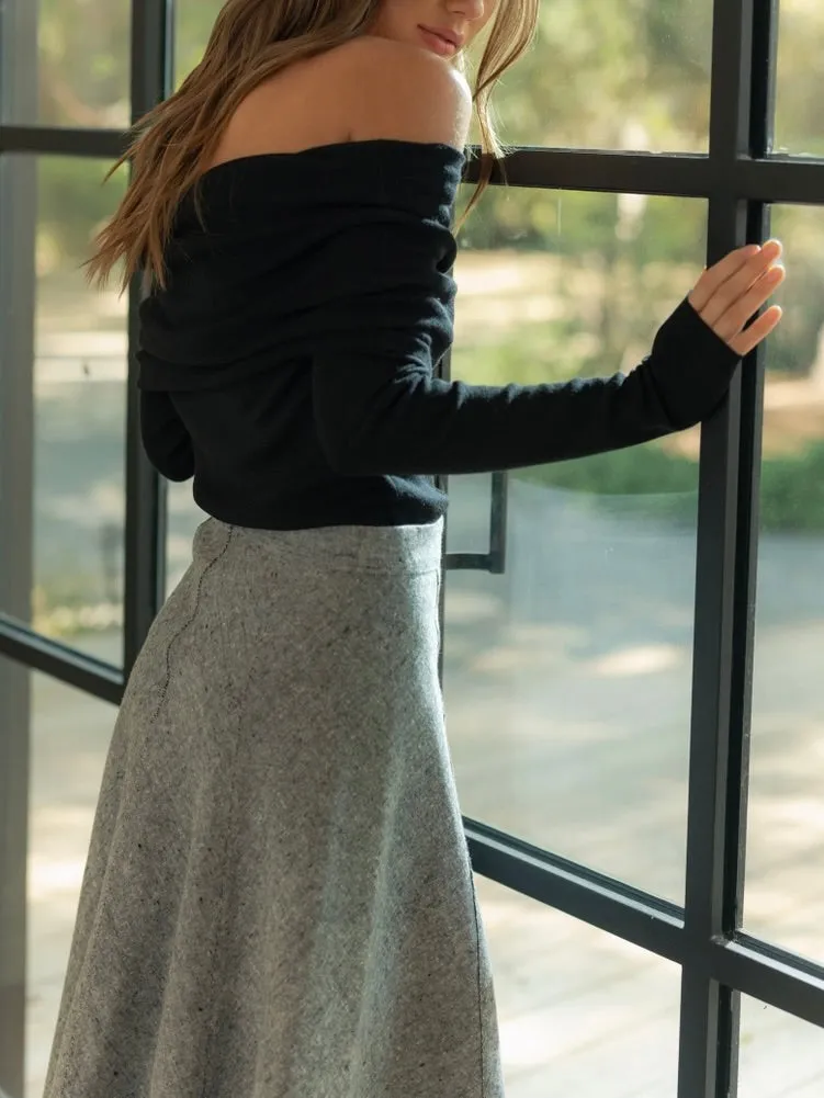 Off Shoulder Sweater -Black