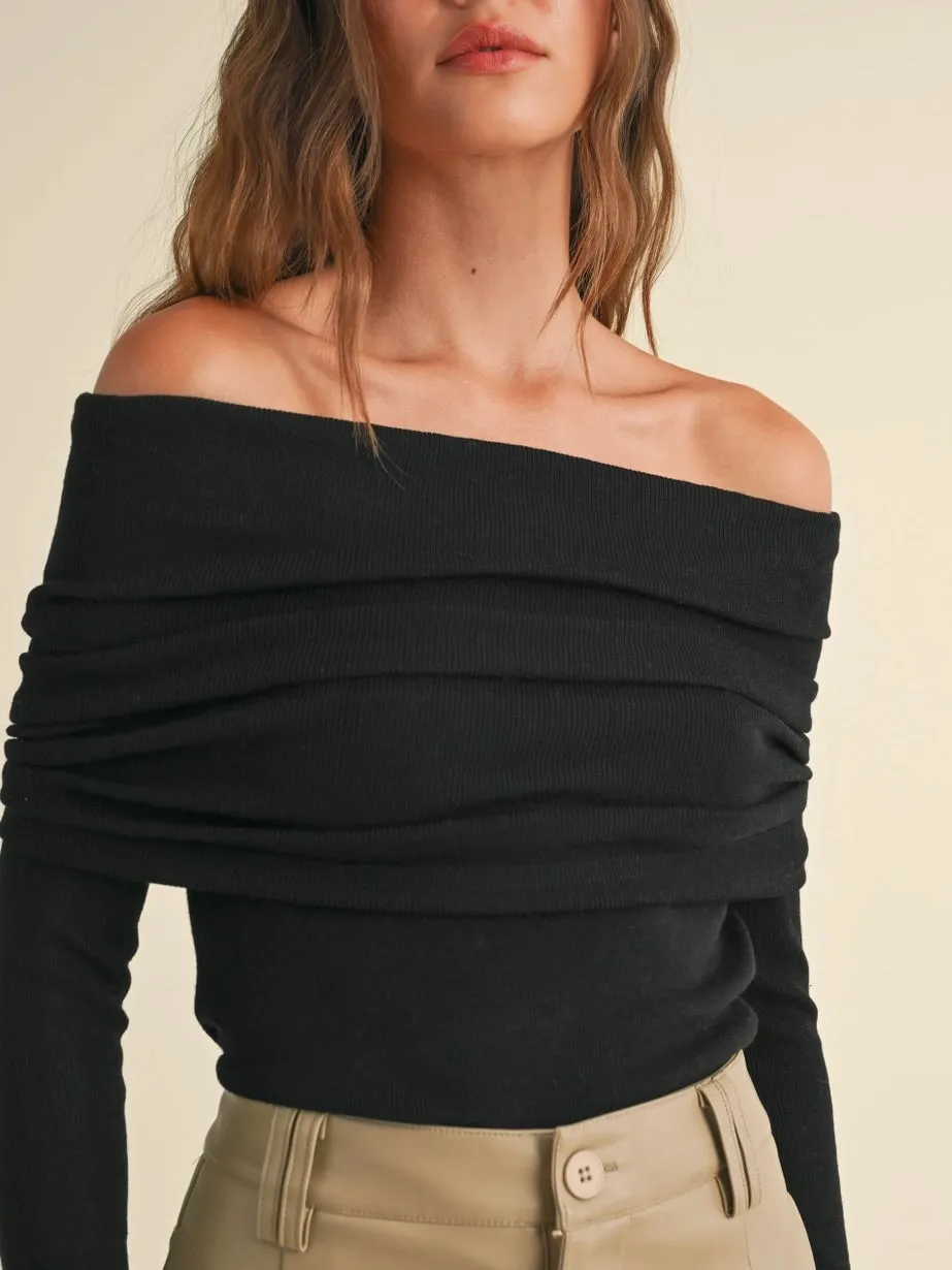 Off Shoulder Sweater -Black