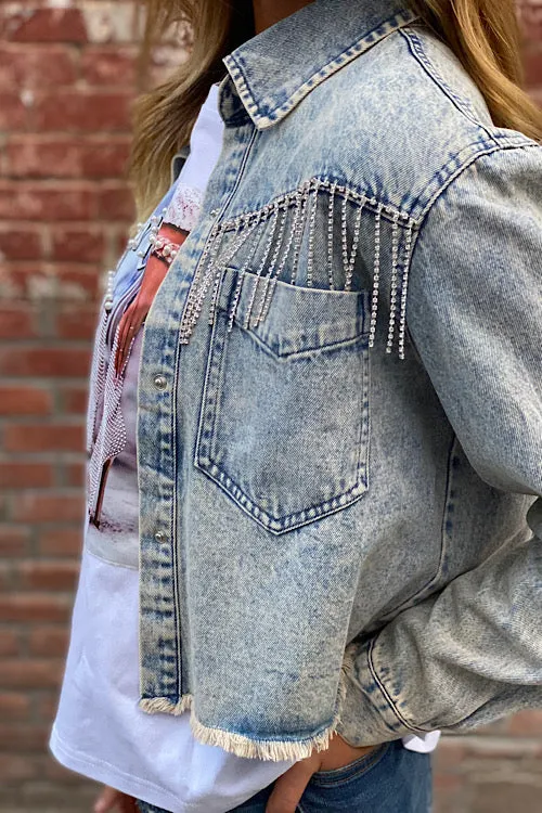Patsy - Cropped Denim Jacket with Rhinestones